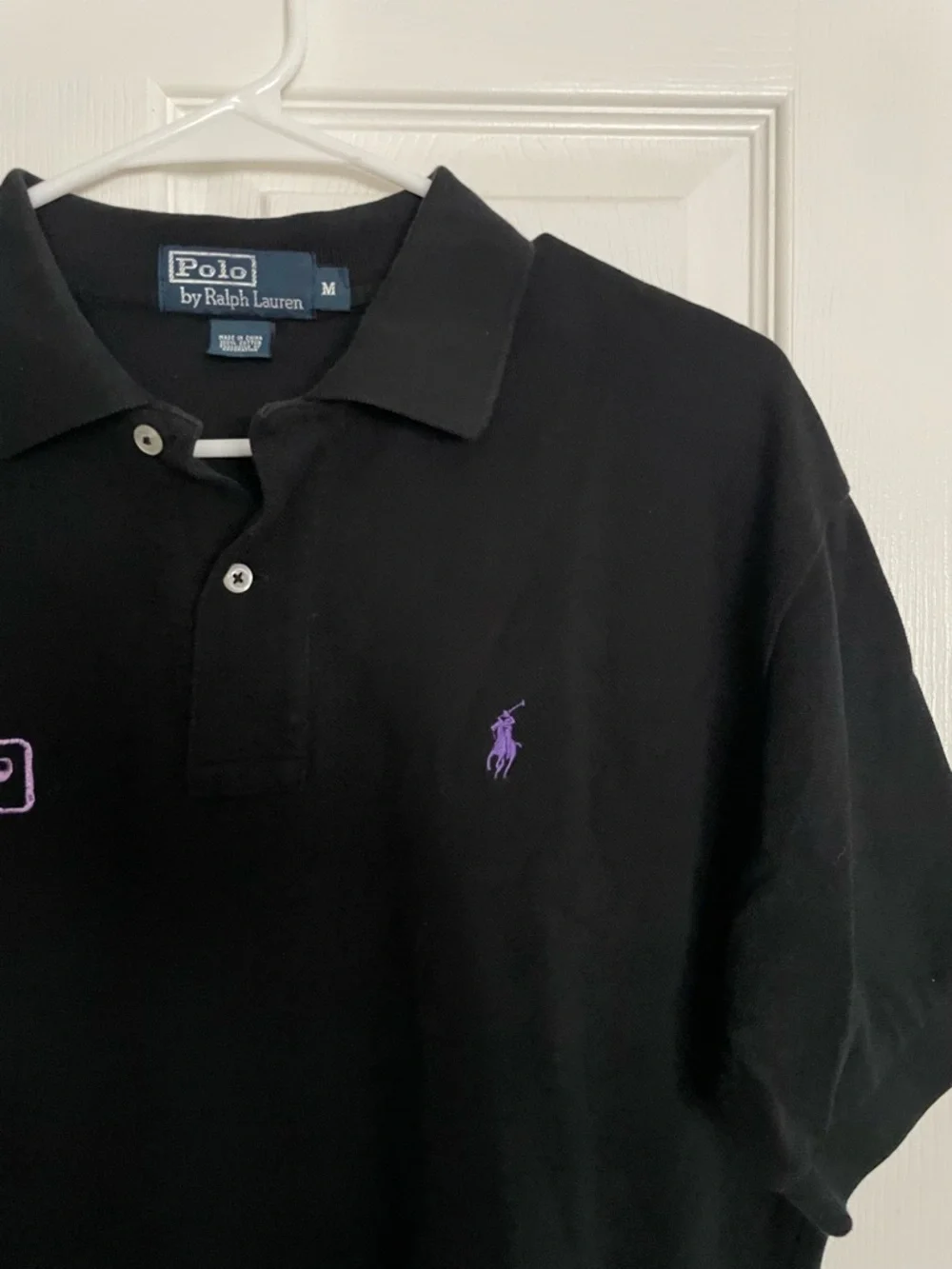 Ralph Lauren Black Polo with Purple Pringles Chips Logo Mens size Medium